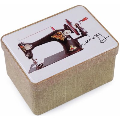 Stoklasa Krabička na šití a jehly, plechová 790322/4, béžová, šicí stroj, 9,5 x 12,5 x 6,5cm (obdélník) – Zboží Mobilmania