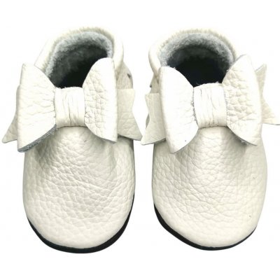 Ebooba kožené capáčky s koženou podrážkou mašle bílé – Sleviste.cz