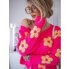 Dámský svetr a pulovr Fashionweek Krátký Ažurový kardigan oversize s květy NB102403 Růžovy