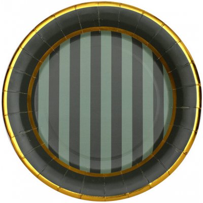 Santex Talíře papírové s pruhy tmavě zelené-zlaté 22,5 cm – Sleviste.cz
