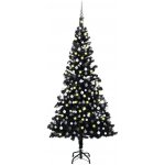 zahrada-XL Umělý vánoční stromek s LED a sadou koulí černý 210 cm PVC