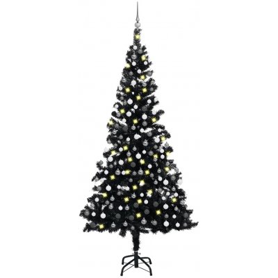 zahrada-XL Umělý vánoční stromek s LED a sadou koulí černý 210 cm PVC