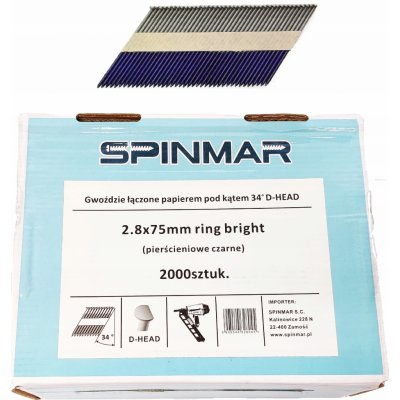 Nehty spojené papírem SPINMAR 2,8x75 mm kroužkové černé 2000 ks