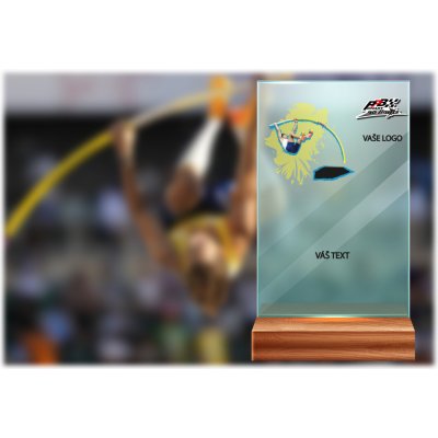 Skleněná trofej na dřevěném podstavci Skok o tyči Výška: 15 cm – Sleviste.cz