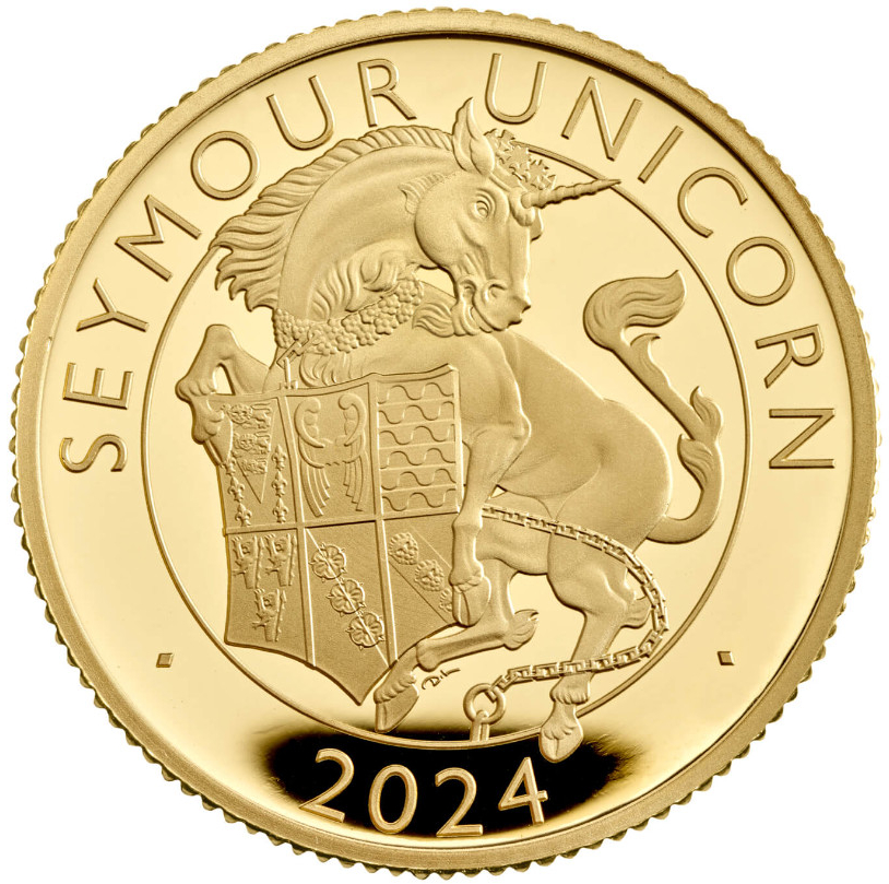 The Royal Mint zlatá mince Seymour Unicorn Royal Tudor Beasts 2024 Royal Mint 1/4 oz