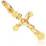 Šperky Eshop Zlatý přívěsek 585 křížek se seřezávanými rameny a Kristem GG06.20