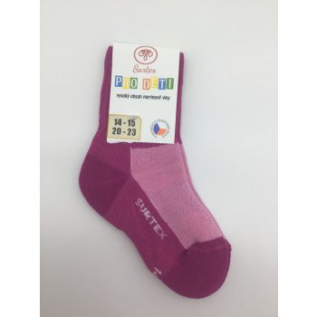 Surtex dětské ponožky 70% merino volný lem fuchsiové