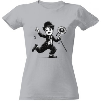 Tričko s potiskem Charlie Chaplin dámské Šedá melír – Zboží Dáma