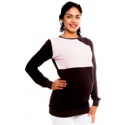 Be MaaMaa těhotenské kojící tričko mikina Laverna hnědá sv. růžová – Zboží Mobilmania