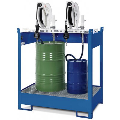 Výdejní stanice na olej s vanou pro 2 sudy,2x pneum. čerpadlo,navíječ hadice10m, pistole,počítadlo – Sleviste.cz