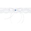 Svatební dekorace Podvazek svatební bílý, krajka s bílou mašličkou a modrým kamínkem