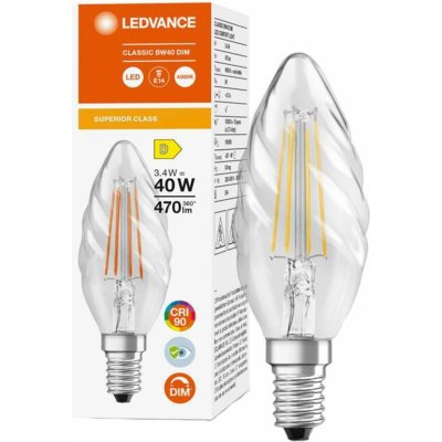 Ledvance LED svíčka žárovka E14 BW40 3,4W = 40W 470lm 4000K Neutrální bílá 300° CRI90 Filament Stmívatelná Superior