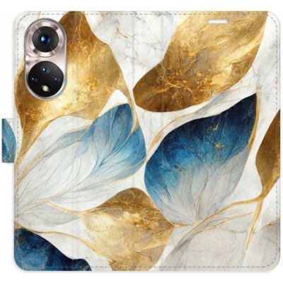 Pouzdro iSaprio Flip s kapsičkami na karty - GoldBlue Leaves Honor 50 / Huawei Nova 9