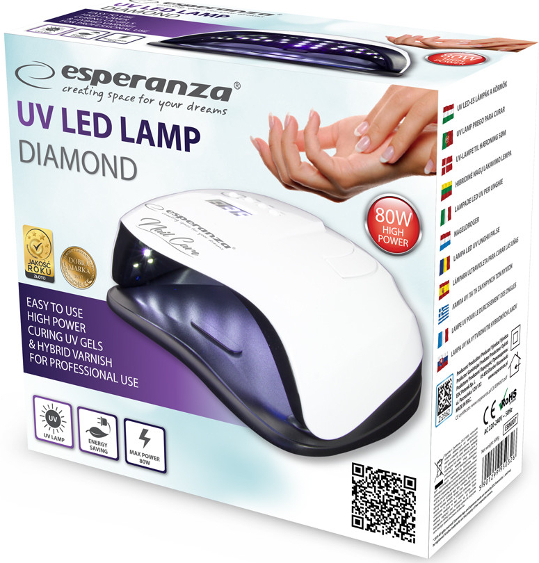 Esperanza EBN007 Diamond UV LED lampa na gelové nehty a laky 80W od 389 Kč  - Heureka.cz