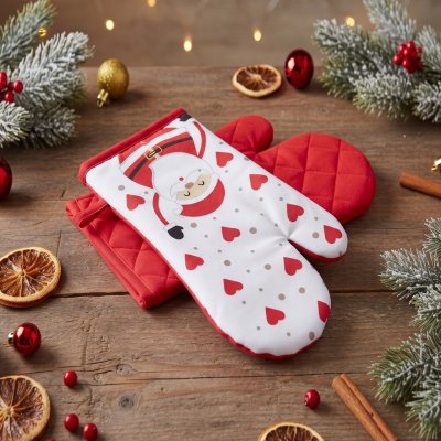 BBK Vánoční kuchyňské rukavice chňapky HAPPY XMAS bílá 18 x 30 cm – Sleviste.cz