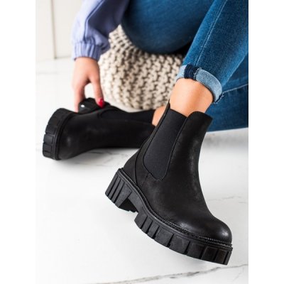 Výborné kotníčkové boty dámské na plochém podpatku černé – Zboží Mobilmania