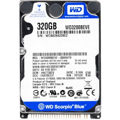 WD Scorpio Blue 320GB, 2,5", 5400rpm, 8MB, ATA, WD3200BEVE
