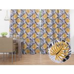 Biante Bavlněný závěs Sandra SA-177 Okrové a šedé tropické listy 150x140 cm – Zboží Mobilmania