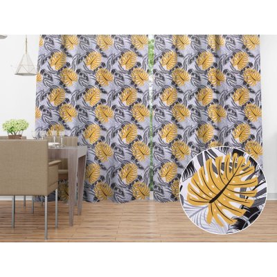 Biante Bavlněný závěs Sandra SA-177 Okrové a šedé tropické listy 150x140 cm – Zboží Mobilmania