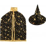 Klobouk čarodějnický + plášť průměr 38cm černo-zlatý v sáčku – Zbozi.Blesk.cz