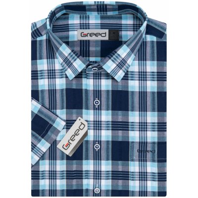 Greed pánská sportovní košile krátký rukáv SK387 modré káro – Zboží Dáma