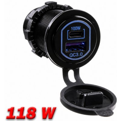 USB QC3.0 + USB-C 100W/20V zásuvka 12/24V | Zboží Auto