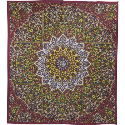 Sanu Babu Přehoz na postel žluto-vínový Mandala a sloni 220 x 230 cm – Sleviste.cz