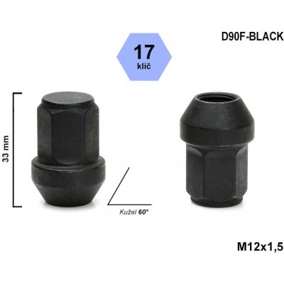 Kolová matice M12x1,5 kužel, zavřená, klíč 17, D6/S BLK D90-BLACK, výška 34mm černá – Hledejceny.cz