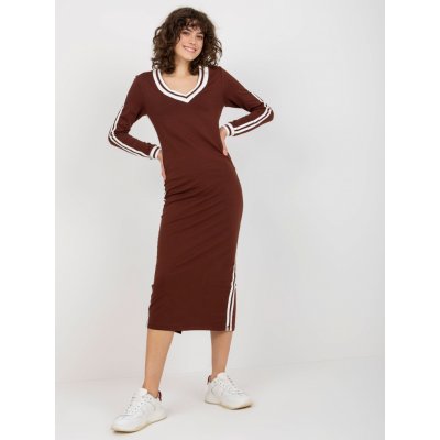 Midi šaty s výstřihem do V FA-SK-8297.18P dark brown – Zboží Mobilmania