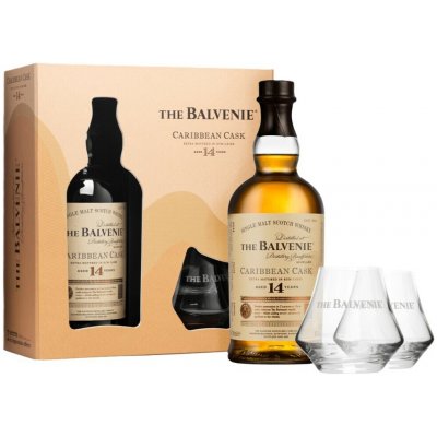 Balvenie 14YO Caribean Cask 43% 0,7 l (dárkové balení 2 sklenice) – Hledejceny.cz