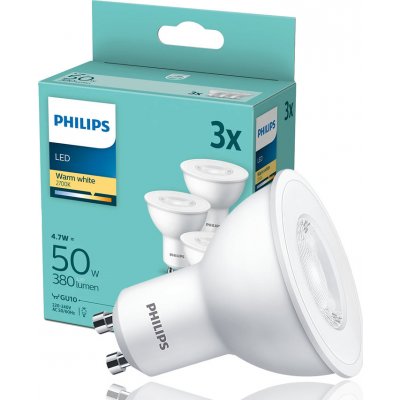 Philips žárovka LED 4,7 W, GU10, teplá bílá, 3 ks – Hledejceny.cz