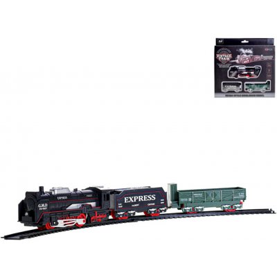 Mikro Trading Vlak retro s vagóny 34 cm a dráhou 68x68 cm na baterie se světlem v krabičce – Zbozi.Blesk.cz