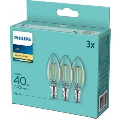 Philips svíčka, 4,3W, E14, teplá bílá, 3ks