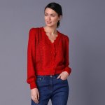 Blancheporte Ažurový svetr s macramé a vlnkovaným zakončením červená – Zboží Mobilmania