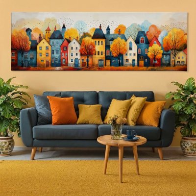 Obraz na plátně - Barevné městečko Preston FeelHappy.cz Velikost obrazu (šířka x výška): 120 x 40 cm – Zboží Mobilmania