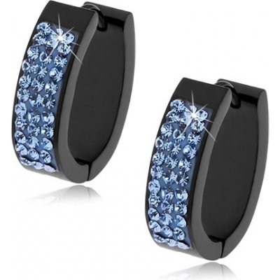 Šperky eshop Oválné kloubové náušnice z oceli černé barvy světle modré kamínky S76.07 – Zboží Mobilmania