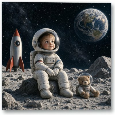 Plakát – Malý astronaut s plyšovým kamarádem 100 × 100 cm Bez rámu Ne Bez rámu – Hledejceny.cz