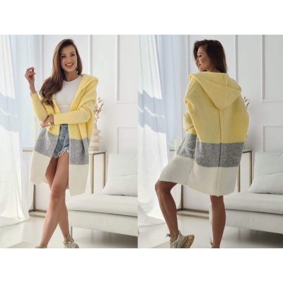 Fashionweek Pletený pruhovaný svetr kabát kabát s kapucí LINDA žlutý – Zboží Mobilmania