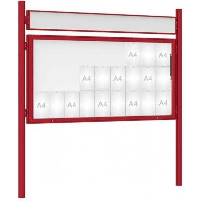 PROCITY Venkovní vitrína model 1000 27 x A4, červená, včetně sloupků a záhlaví | Zboží Auto