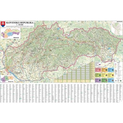 Excart Maps Slovensko - nástěnná automapa 135 x 90 cm Varianta: bez rámu v tubusu, Provedení: laminovaná mapa v lištách
