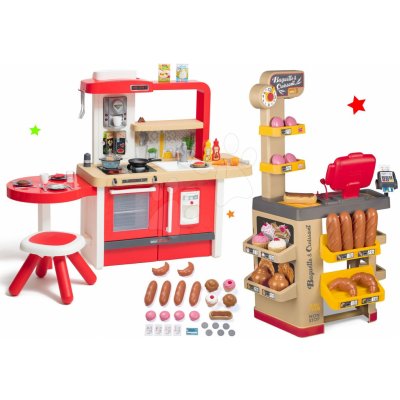 Smoby Set pekárna s koláči Baguette&Croissant Bakery s elektronickou pokladnou a kuchyňka rostoucí s tekoucí vodou Tefal Evolutive Grand Chef