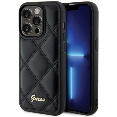 Guess hard obal na iPhone 15 PRO Black Quilted Metal Logo