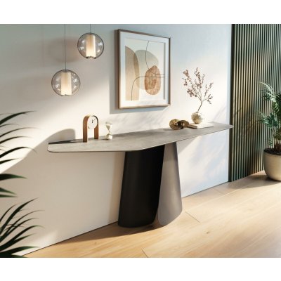 Delife Edge polygonální 180×50 cm keramika beton šedá Livos kov černá – Zboží Mobilmania