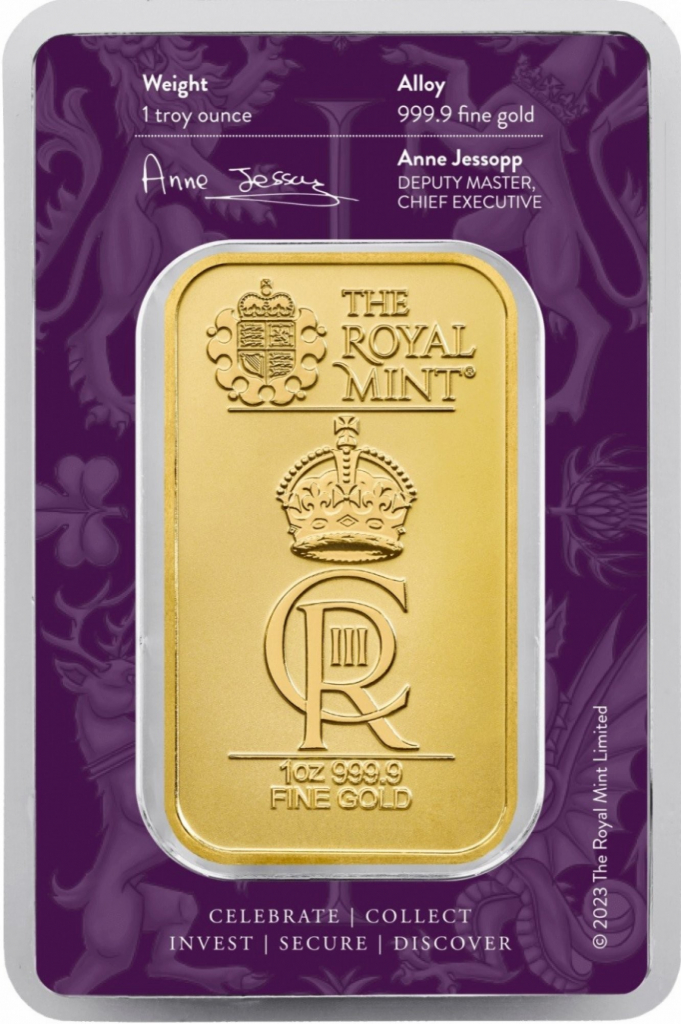 The Royal Mint Oslava nástupu Karla III na trůn zlatý slitek 1 oz