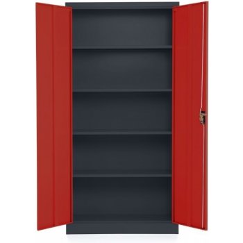 Rauman Univerzální kovová skříň, 90 x 40 x 185 cm, cylindrický zámek červená - ral 3000