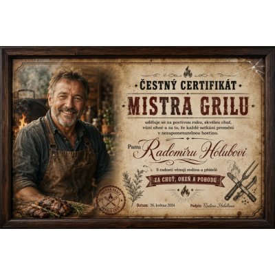 Bezvadary.cz Dárkový certifikát mistra grilu s vlastní fotografií A4 30 x 21 cm dc10 – Hledejceny.cz