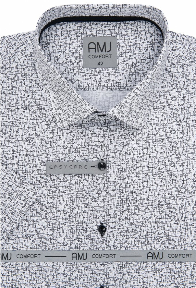AMJ pánská košile bavlněná černobílá strakatá s šipkami VKBR1147 krátký  rukáv Regular Fit | Srovnanicen.cz