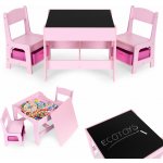 EcoToys sada nábytku stůl + 2 židle s úložnými boxy a křídovou tabulí růžová – Zbozi.Blesk.cz