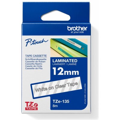Páska do štítkovače Brother TZe-135, 12mm, bílý tisk/průsvitný podklad, originál – Zboží Živě