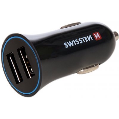 Napájecí adaptér SWISSTEN 2x USB-A + USB-C Napájecí adaptér, do auta, 2x USB-A, vstup 12-24V, výstup 5V/2,4A, černý + USB-C kabel 20110908 – Zboží Mobilmania